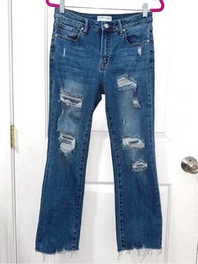 Risen Jeans Mid Rise Distressed Straight Denim Jeans, size 7/28